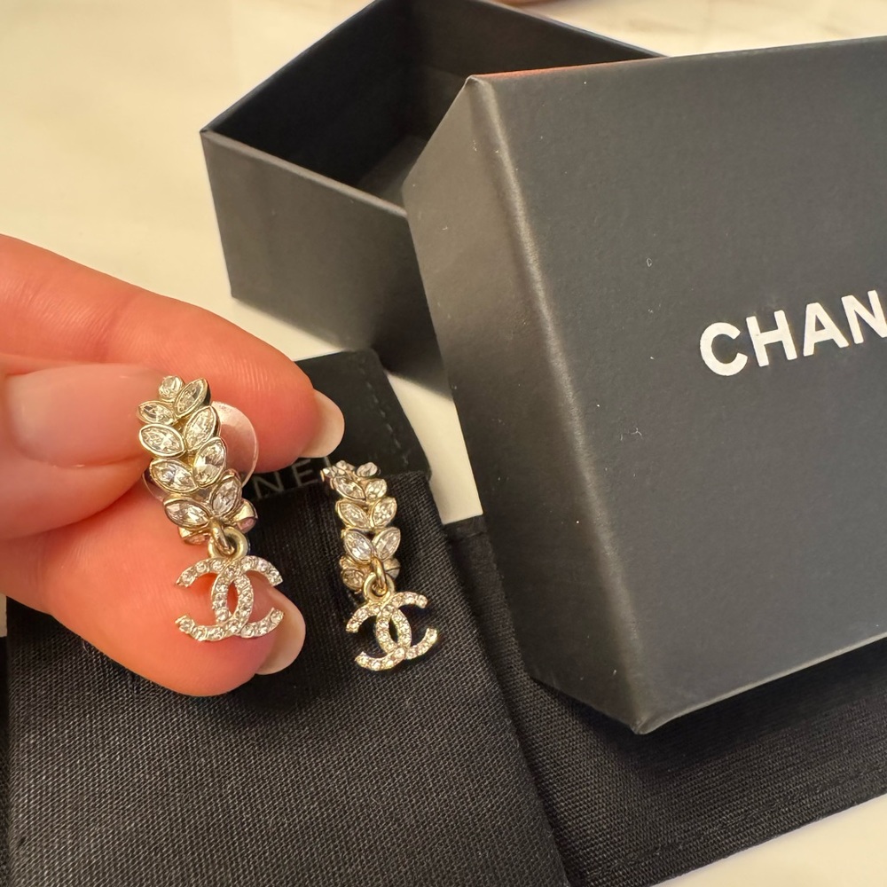 CHANEL Gold and Silver Leaf Motif Earrings